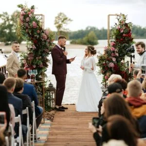 Wedding Ceremony Of The Newlyweds On The Pier